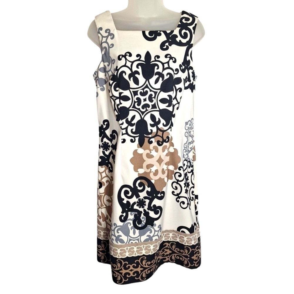 Dress Barn Shift Dress Sleeveless Midi Neutral Size 10 Womens